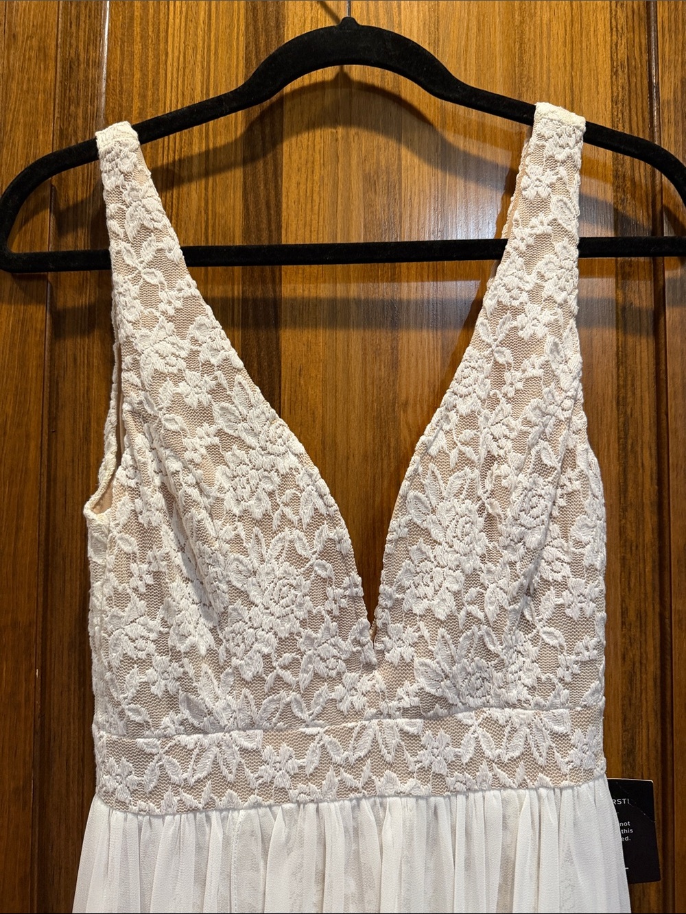 Lulu's white Lace plunge V-Neck Chiffon Maxi Gown - Picture 5 of 6